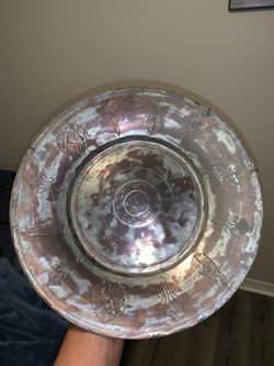 Solid Copper Hammered Vintage Plates Carved Shoulder Army Serving 