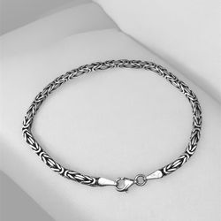 Unisex Sterling Silver Bracelet – 8 Inch Byzantine Chain