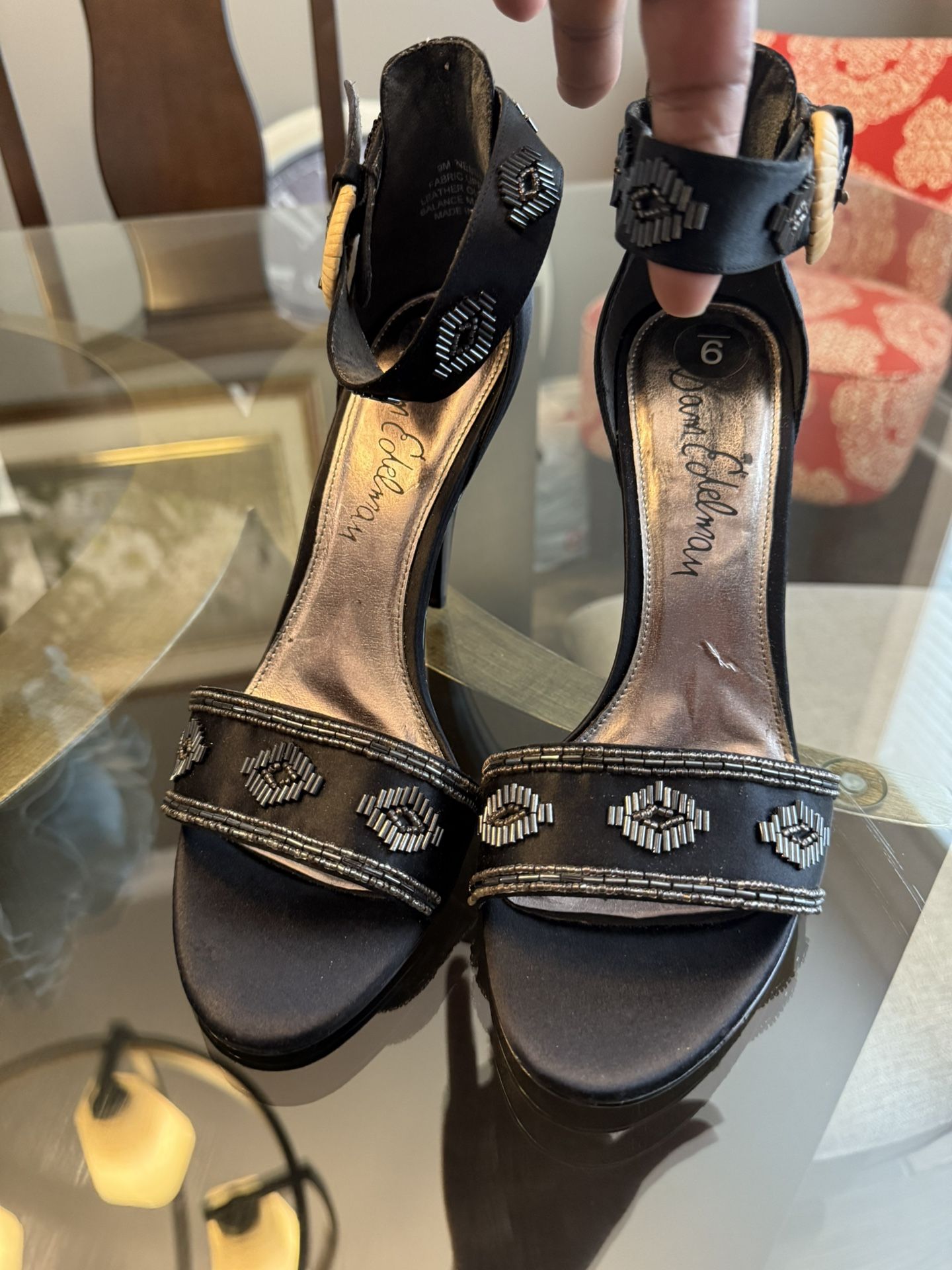 Black satin Beaded High Heel