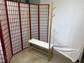 White Marble Board and Gold Shoe Bench with 2 Coat Racks