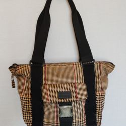Lauren Ralph Lauren Satchel Tote Nylon Houndstooth Print Double Handle - Medium 
