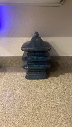 World Market Pagoda Blue Ceramic Cookie Jar