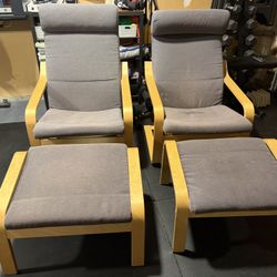 Two (2) IKEA POÄNG Chairs With footrests