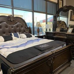 Stanley Cherry Brown Bedroom Set Queen/King Bed Dresser Nightstand Mirror Chest Options