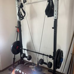 Weight Squat Rack Cables Weights Pull-up Bar And Grips L