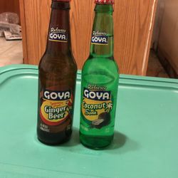 Goya Non Alcoholic Ginger Beer Jamaican Style 12oz Glass Soda Pop & Coconut Soda(both Full Bottles)