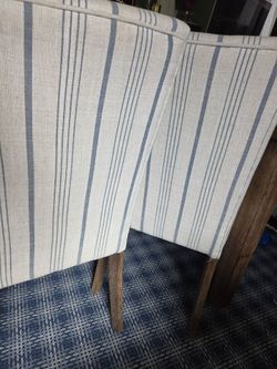 Upholstered Dining Chairs with Blue Stripe – Set of 2