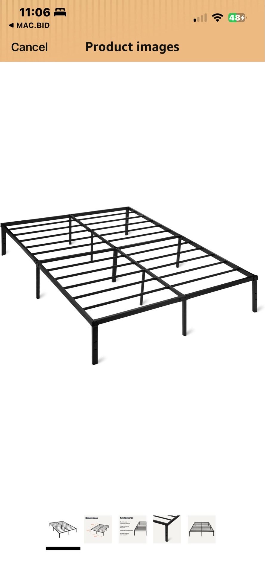 Amazon Basics Metal Bed Frame, Non-Foldable Platform with Under-Bed Storage Space, Durable Steel, Protective Floor Pads, Easy Assembly, Queen, 60W x 8