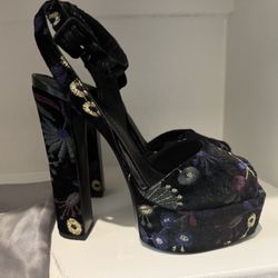 Giuseppe Zanotti Velvet Floral Pattern Heels