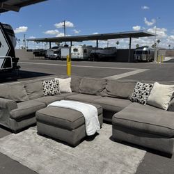 Beautiful Gray Ashley Chase Sectional With Storage Ottoman