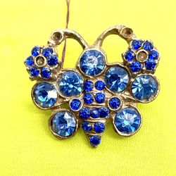 Vintage Cobalt Blue Rhinestone Butterfly Pin