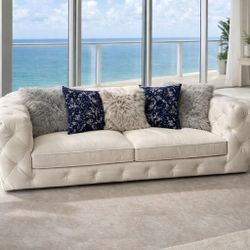 White Chesterfield Tufted Sofa – Excellent Condition-Must Go ASAP