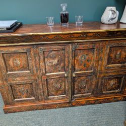 Heavy Vintage Indonesian Hand Carved Cabinet