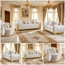 Beige/Gold Sofa & Loveseat Set (Also Available in Black/Gold Color)
