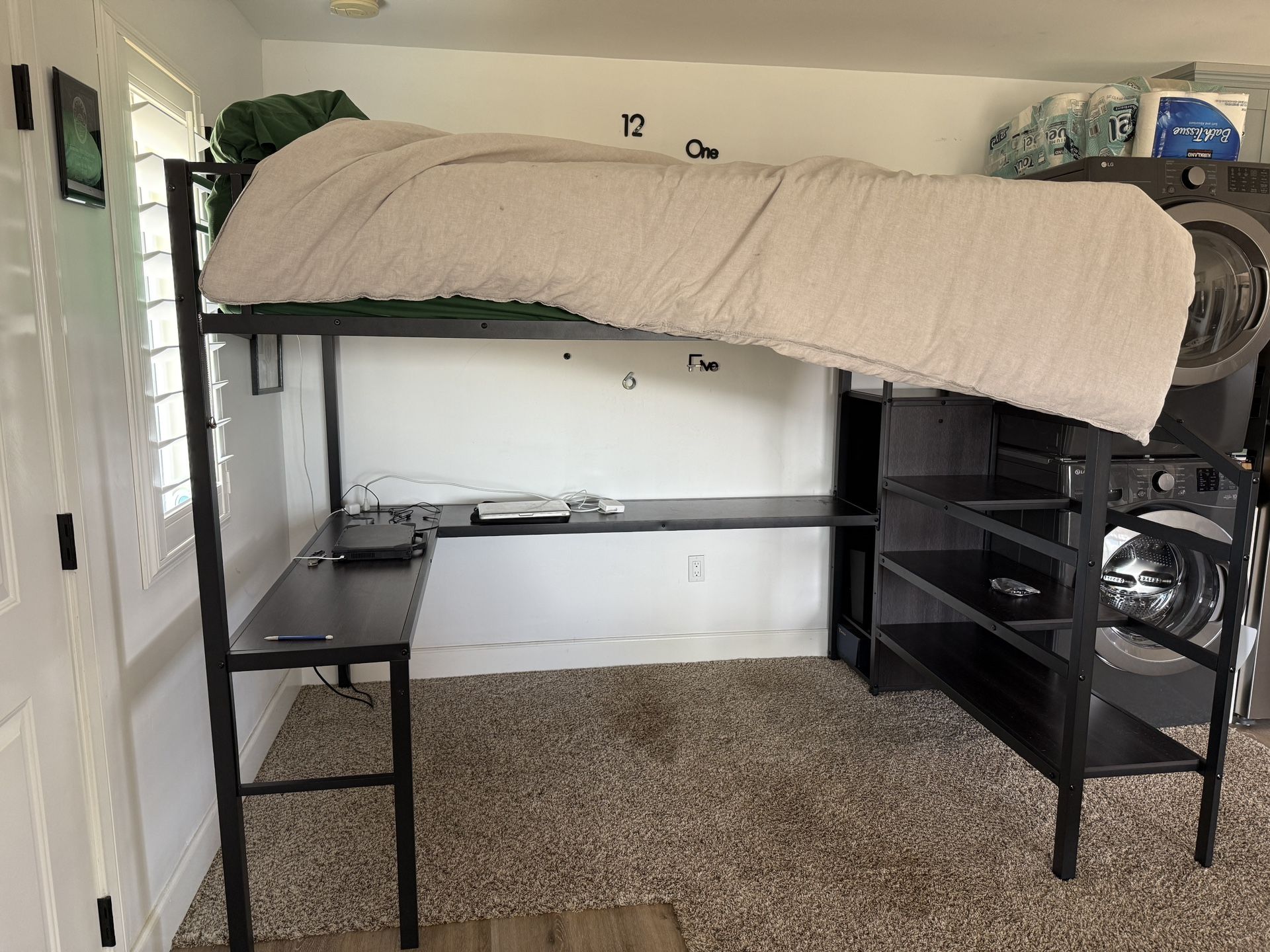 Queen Bunk bed with desk,