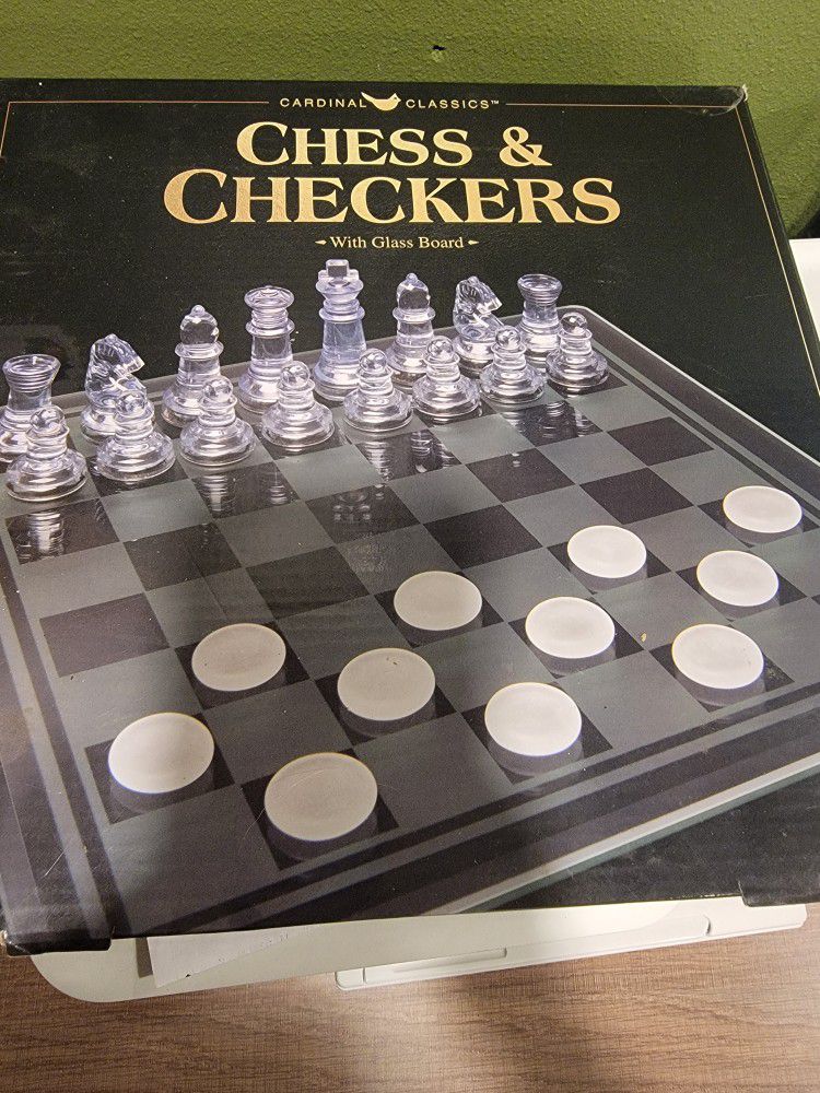 Chess And Checkers Glass Board Game