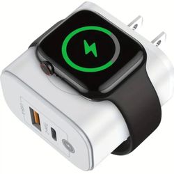 3 in 1 Charger Block with Built- in Watch Charger, 20W Portable Dual Ports Charging Brick USB C Wall Plug for Apple Watch 10/ 9/ 8/ 7/ 6/ 5/ 4/ 3/ 2/ 