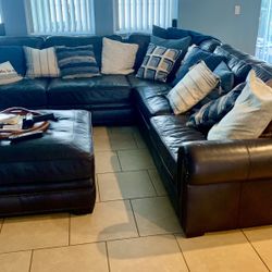 Bernhardt Leather Sectional With Ottoman