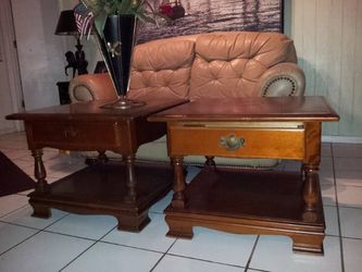 2 Ethan Allen end tables with drawer and a shelf