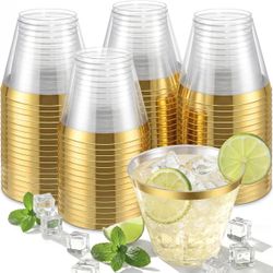 240PCS Gold Plastic Cups - 9Oz Gold Rimmed Plastic Cups Disposable