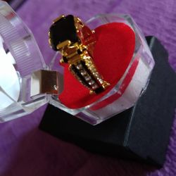 Men's Tri-Colored Black Stone Engagement Ring