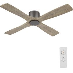 54" Ceiling Fan without Lights -Modern Low Profile Flush Mount Ceiling Fan, 6-Speed Remote, 4 Solid Wood Blades, Quiet DC Motor, for Bedroom, Living R