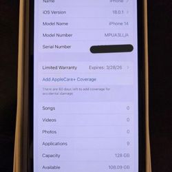 Used T-Mobile iPhone 14 128gb