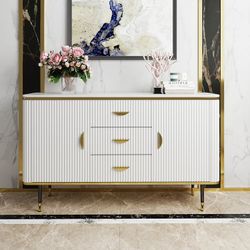 Reduced - 47" Modern White Sideboard With 3 Drawers & 2 Doors And Faux - does not have marble top