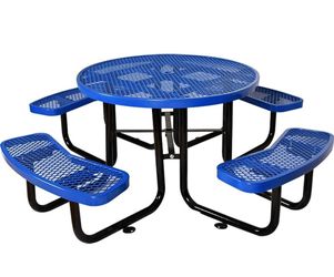 New in Box Round Outdoor Steel Picnic Table 46" blue with umbrella pole