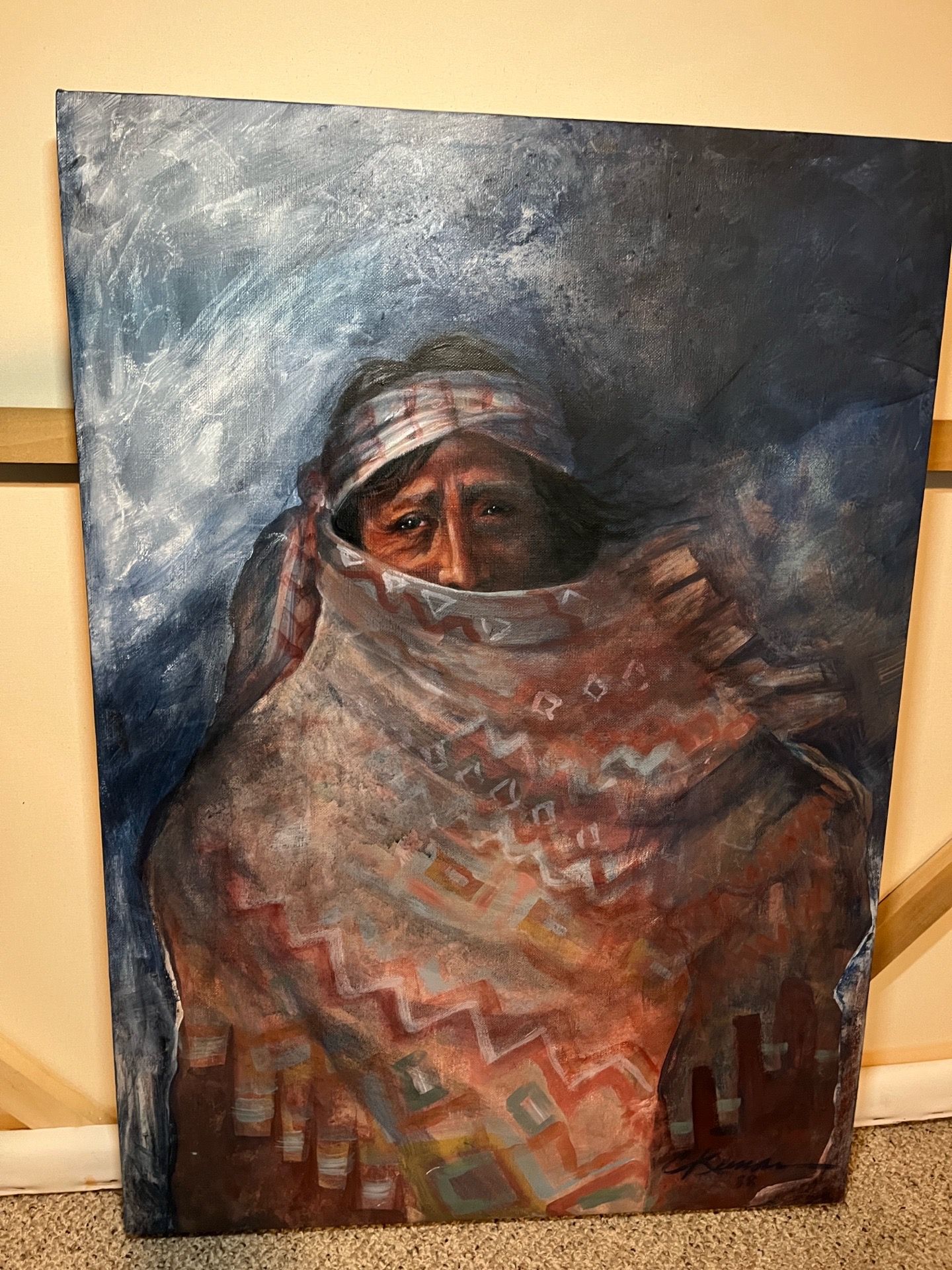 Original art painting on canvas Native American portrait 24” x 34”
