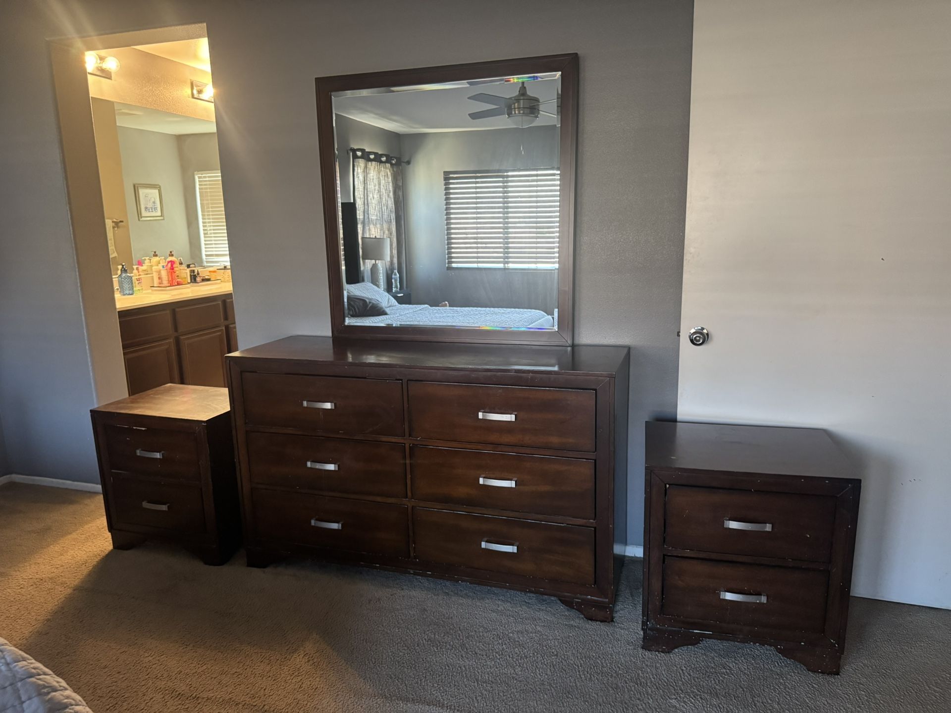 Dresser, Mirror & 2 Nightstands For Sale