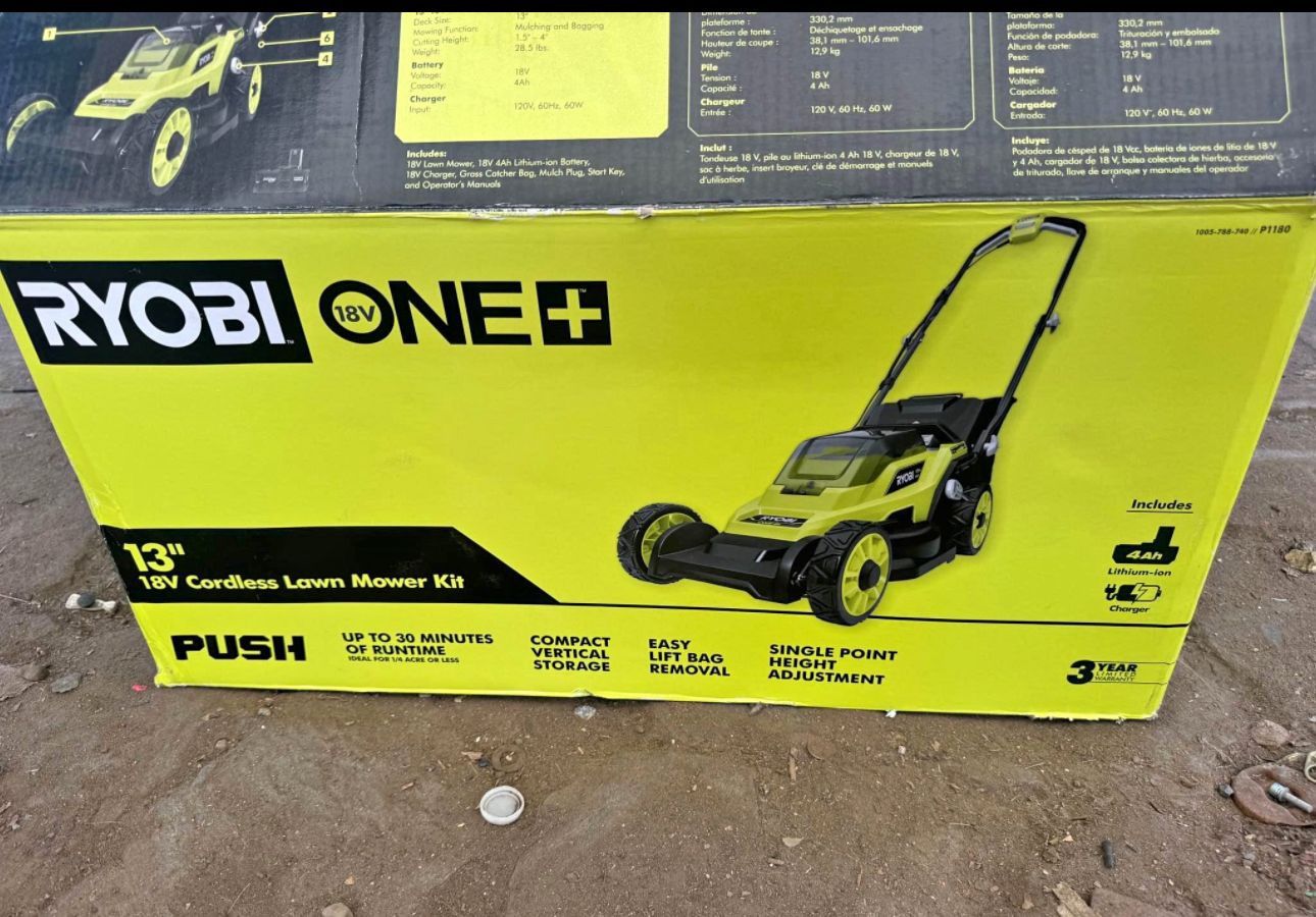 ONE+ 18V 13 in. Cordless Battery Walk Behind Push Lawn Mower with 4.0 Ah Battery and Charger