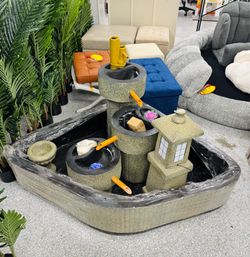 Outdoor/Indoor Water Fountain – Mountain Landscape Fish Pond Decor with Circulating Water Feature
