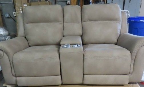 Ashley Next-Gen DuraPella Power Reclining Loveseat with Center Console and Adjustable Headrest