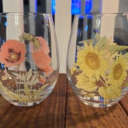 Pair of Portmeirion Botanic Garden 19oz stemless wine glasses