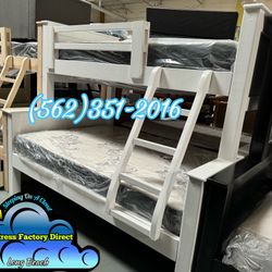 Twin Full White Bunk Bed Litera Cama Con Colchones 