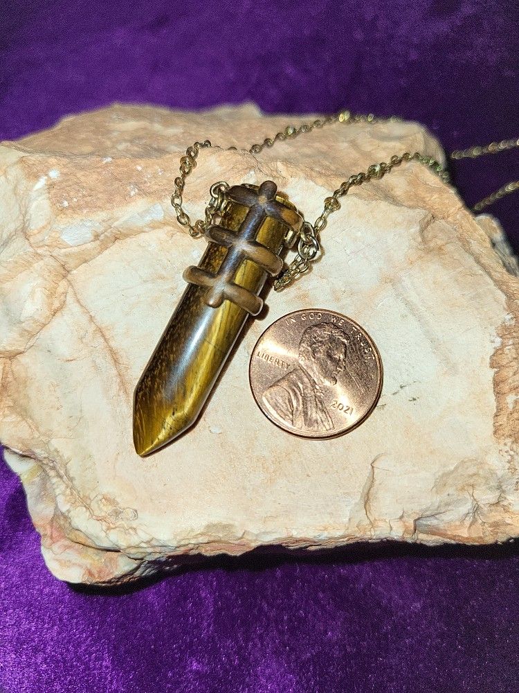 Outstanding Tigereye Pendant Obelisk Shape