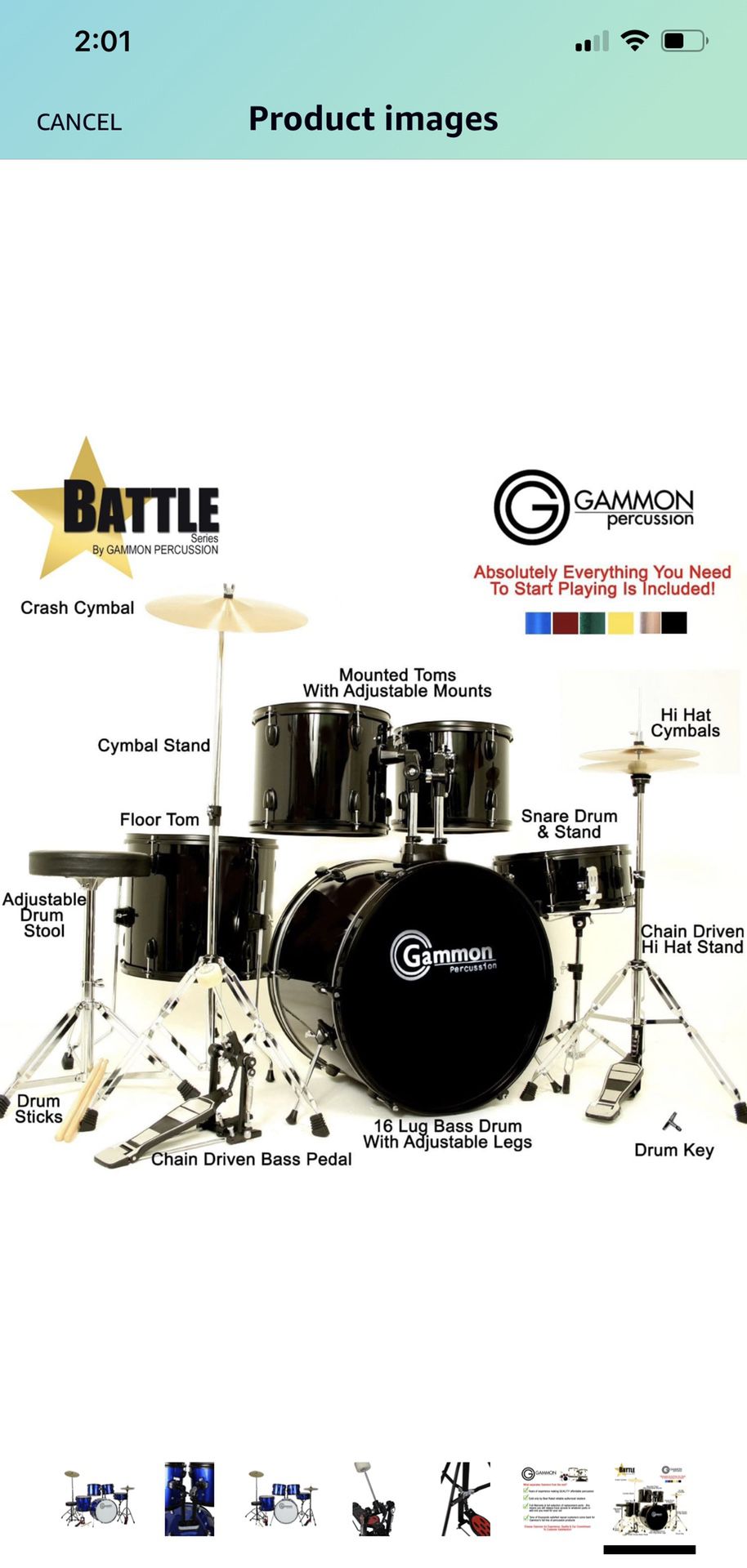 Gammon Percussion 5 Piece Junior Drum Set