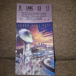 1992 Super Bowl Ticket Stubb