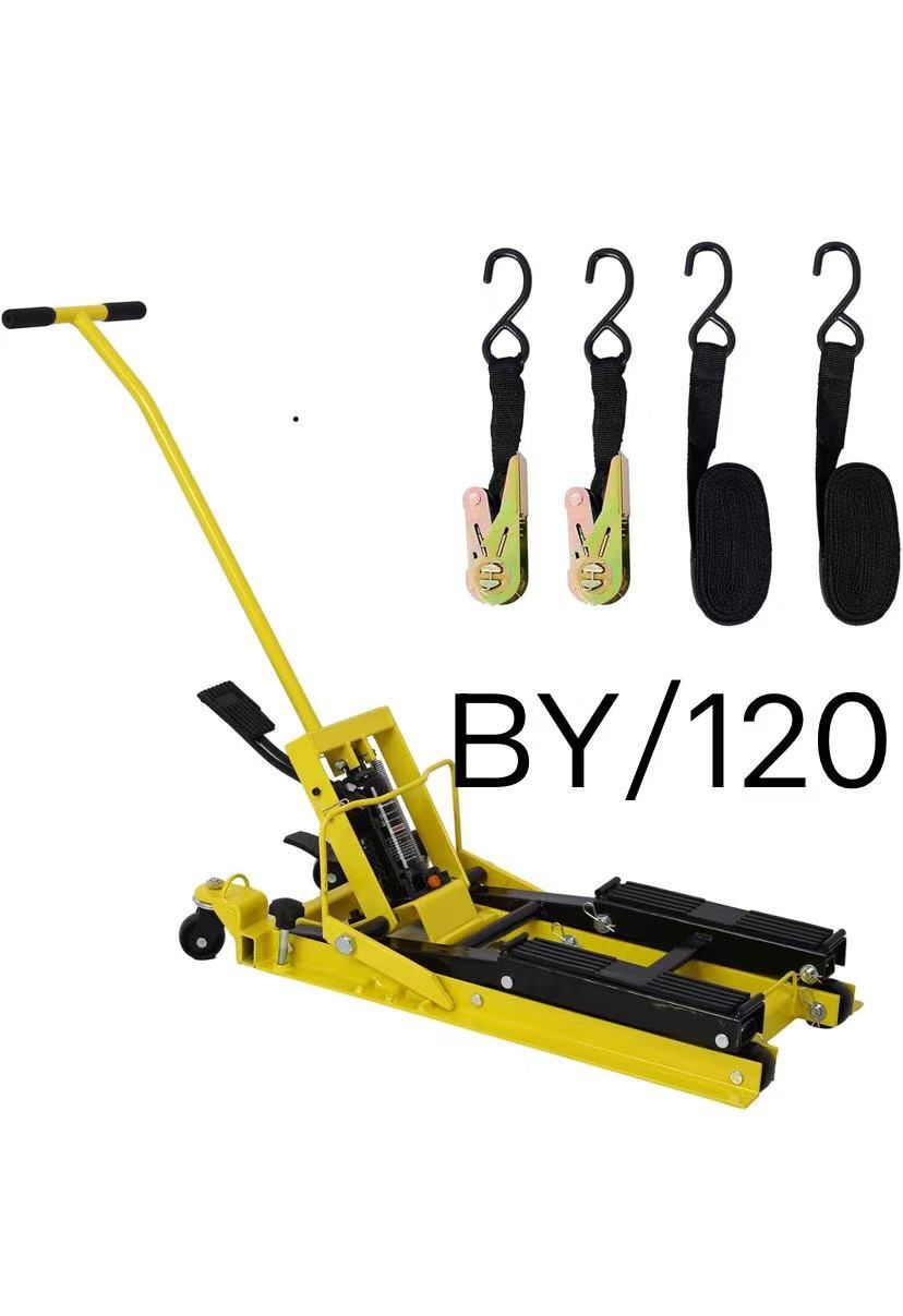 Hydraulic Motorcycle Lift Jack,1500 LBS Capacity ATV Scissor Jack Lift Jack with 4 Wheels and Tie Down, Hydraulic Foot-Operated Hoist for Motorcycle,