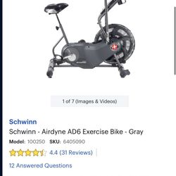 New in box, Schwinn - Airdyne AD6 Exercise Bike - Gray