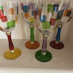 Royal Danube Handpainted Crystal 2 Sets Wine Glasses Romanian 