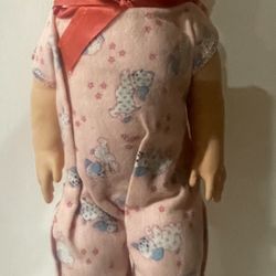  Rubber Doll-1950/60s  Squeak Toy Doll   12" Pink Handmade Pjs