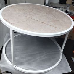 Round Coffee Table, White And Cream