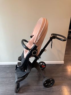 Dusty Pink Baby Stokke  Stroller with Food Tray-$500