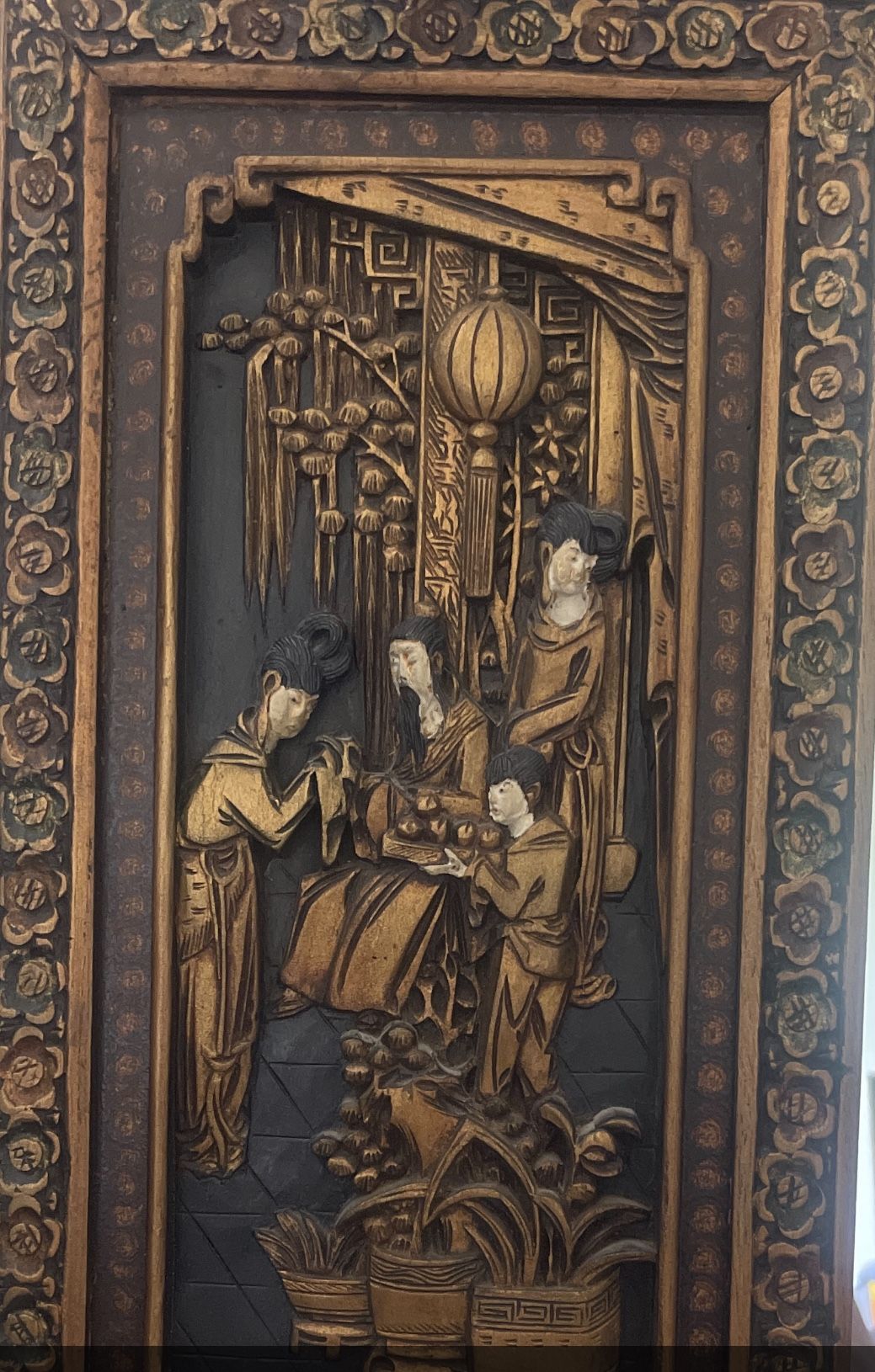 Chinese Art Deco Antique Mirror J.L. George.prop. In Wood Carved Mirror Handcraf