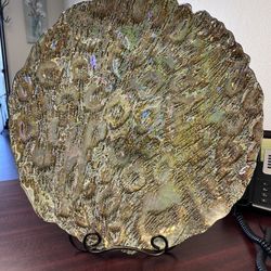 Round Gold Glass Peacock Plate