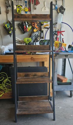 Industrial Rustic 4-Tier Ladder Bookshelf / Display ShelfRustic industrial-style 4-tier ladder
