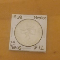 1968 Mexican 25 Pesos Silver Olympic Commemerative 