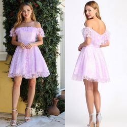 New With Tags Lilac Off The Shoulder Short Formal Dress & Homecoming Dress $65
